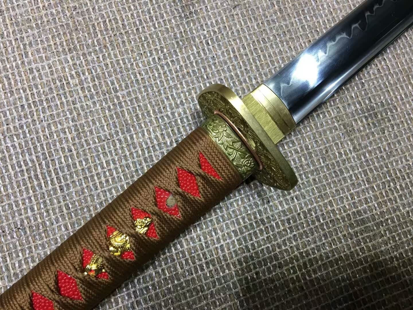 Ninja Sword(High-carbon steel burn blade,Red scabbard,Brass)Full tang - Chinese sword shop