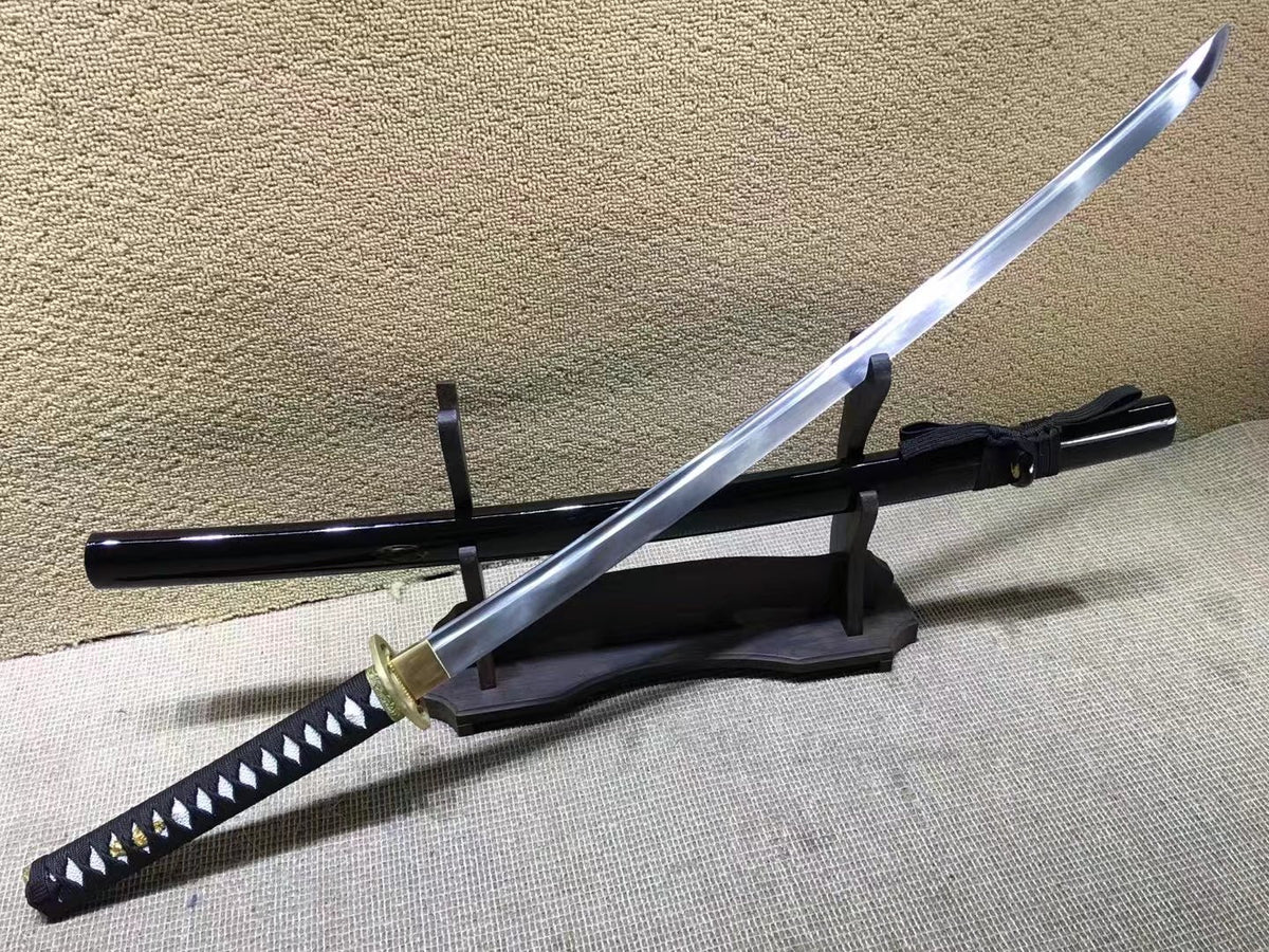 Katana(Copper fitted,Medium carbon steel,Black scabbard)Full tang,Length 40" - Chinese sword shop