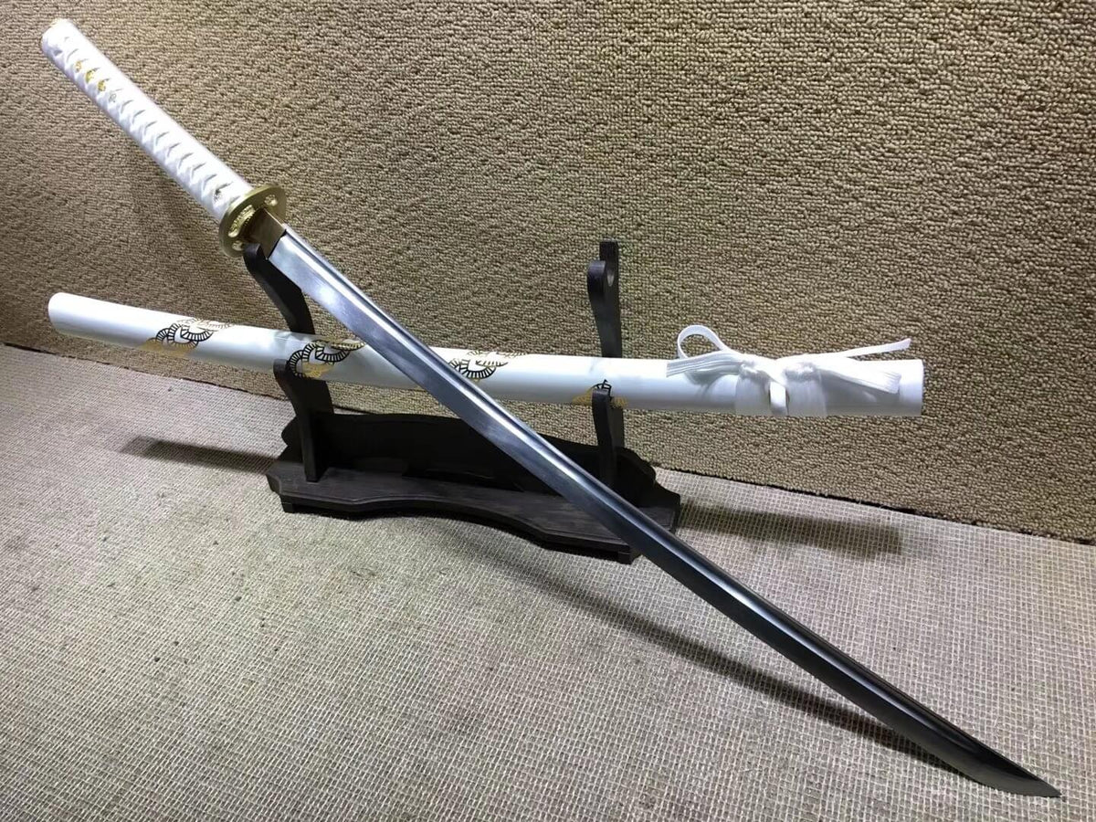 Katana,Medium carbon steel bade,White scabbard,Brass tosogu - Chinese sword shop
