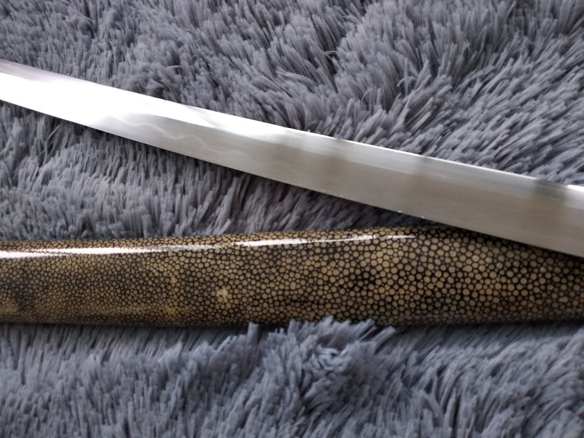 Samurai sword,Katana,Damascus steel burn blade,Skin scabbard,Brass tosogu - Chinese sword shop