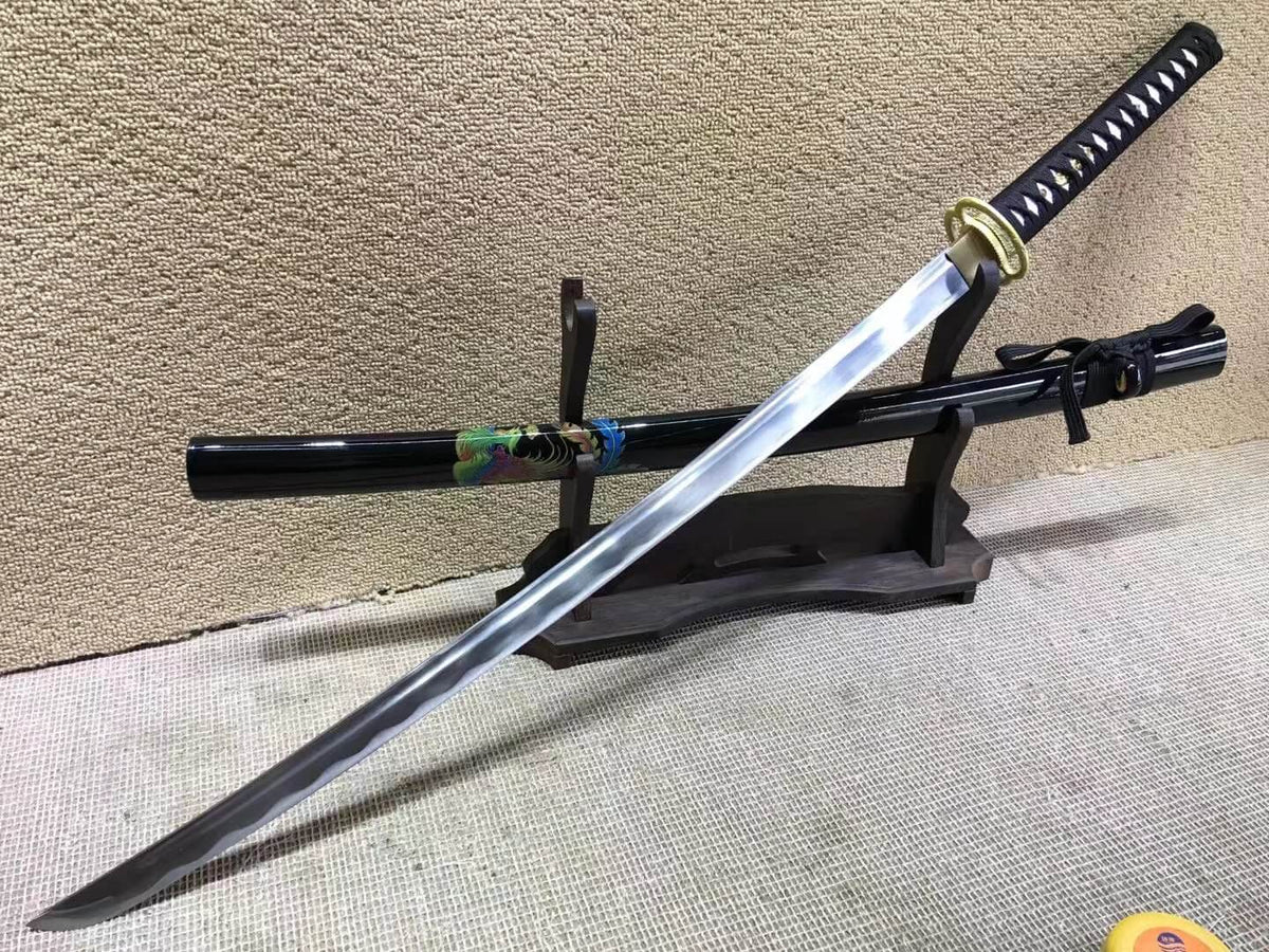 Katana,Miyamoto Musashi,Medium carbon steel,Black scabbard,Brass Tsuba - Chinese sword shop