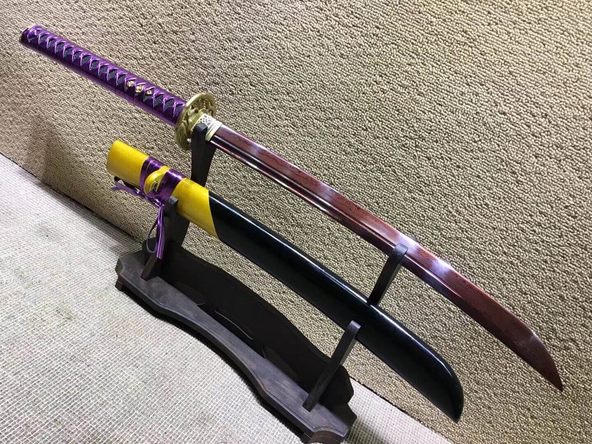 Niger Sabre,Damascus steel dark red blade,Solid wood scabbard,Brass fittings,Length 34" - Chinese sword shop