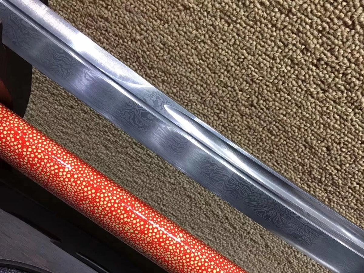 Tachi,Damascus steel,Red skin scabbard,Length 48" - Chinese sword shop