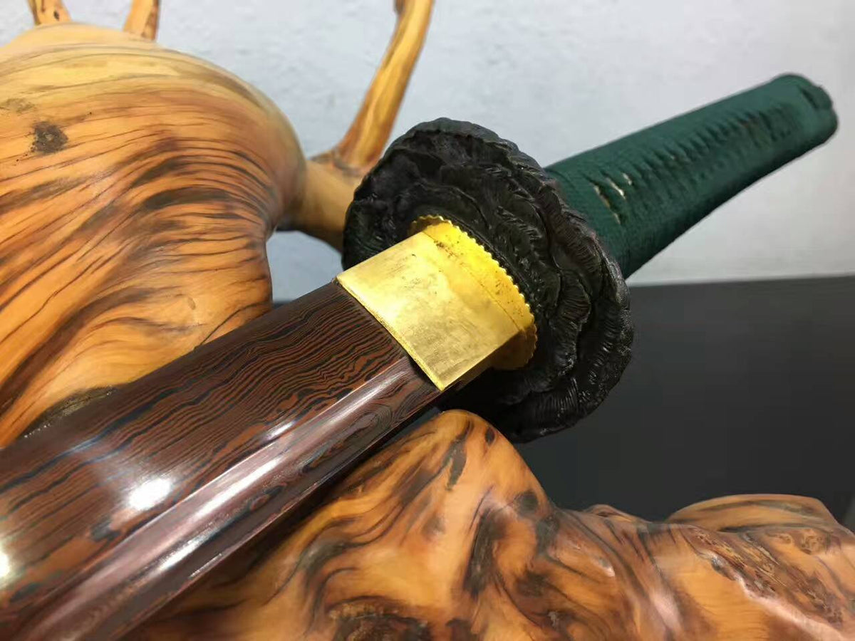 Samurai sword,katana,Folded steel Dark red blade,Green scabbard,Alloy fittings - Chinese sword shop