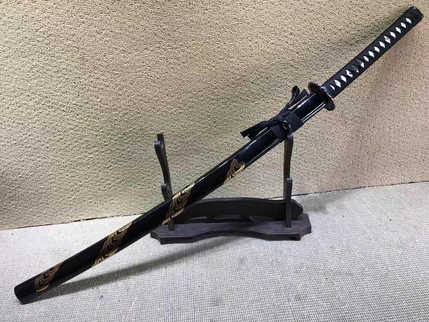 Katana,Medium carbon steel,Black scabbard,Alloy fittings,Length 39 inch - Chinese sword shop