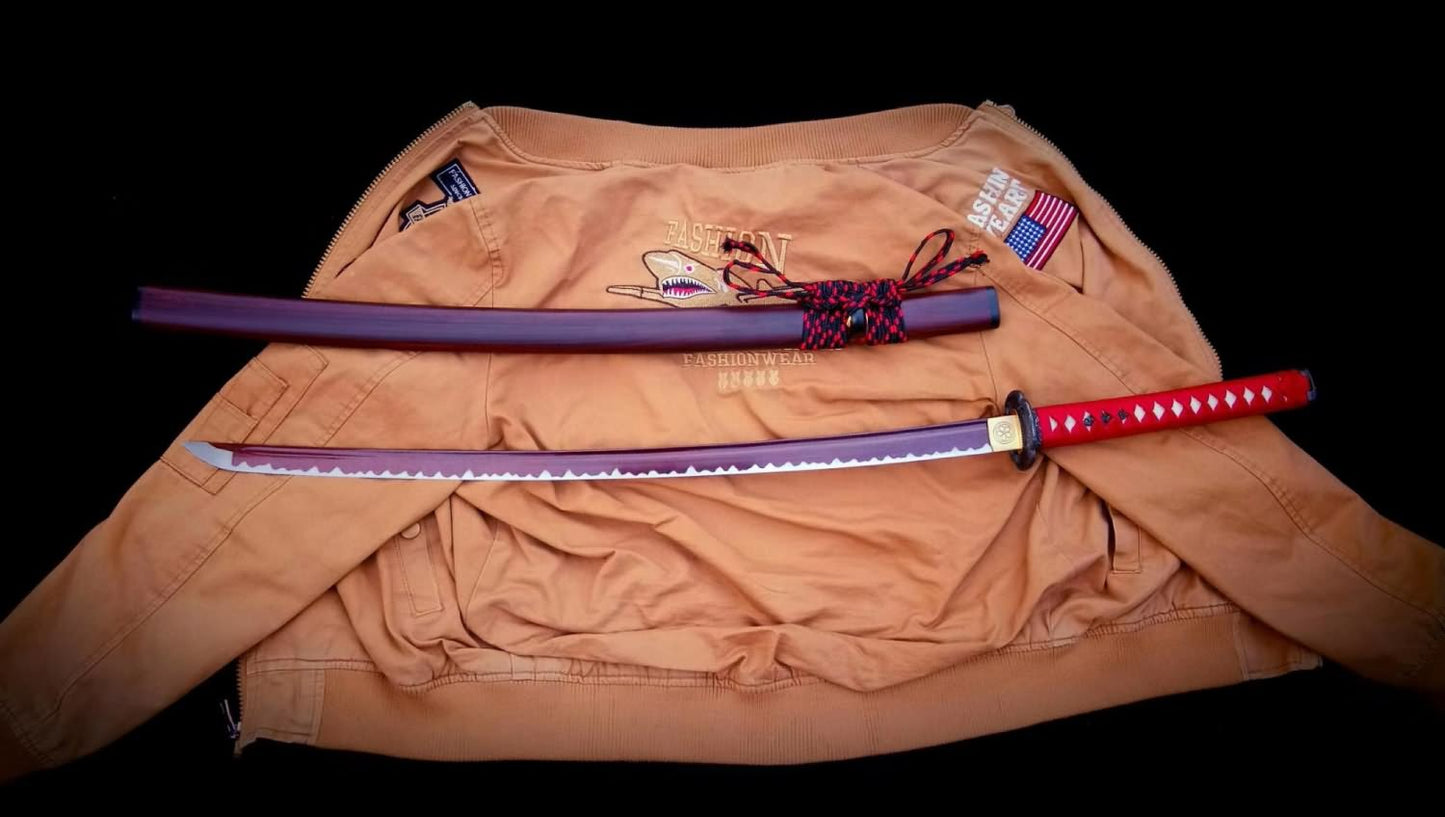 Japanese sword,Hand forged,Damascus steel red blade,Full tang - Chinese sword shop