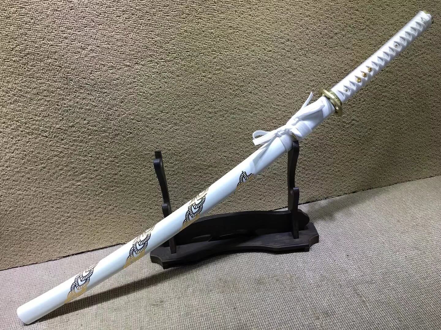 Katana,Medium carbon steel bade,White scabbard,Brass tosogu - Chinese sword shop