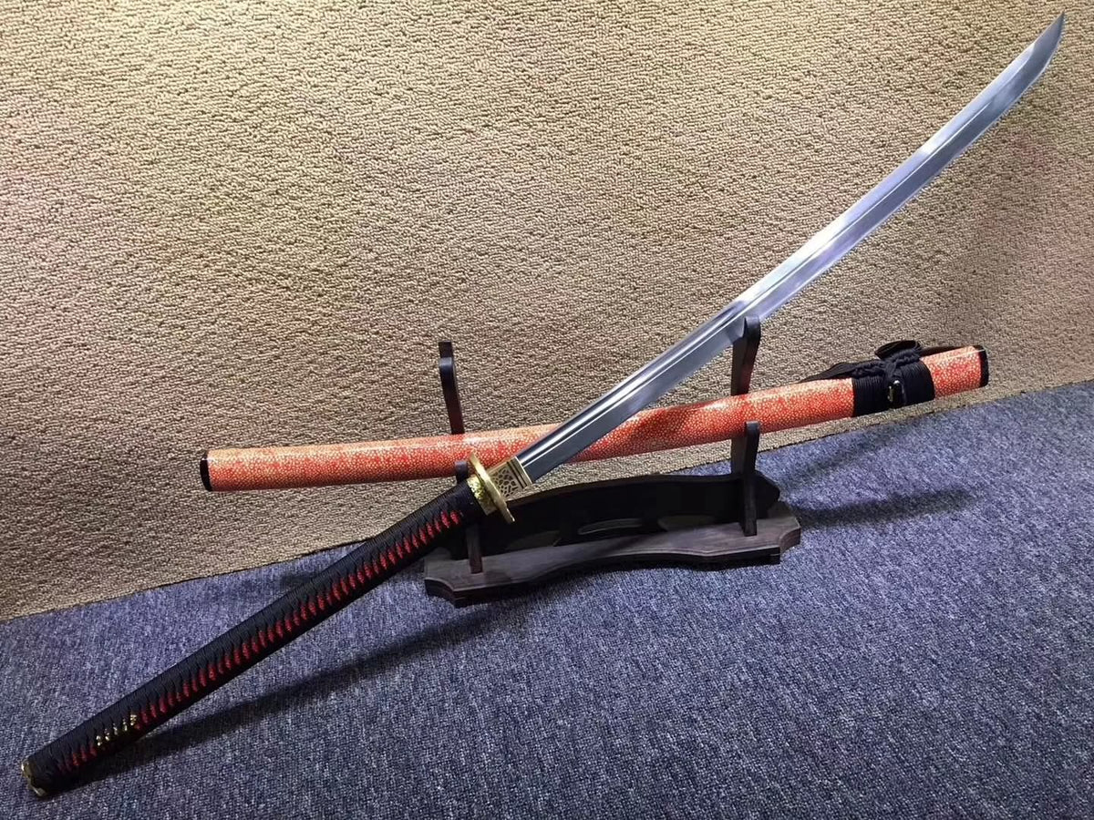 Tachi,Damascus steel,Red skin scabbard,Length 48" - Chinese sword shop