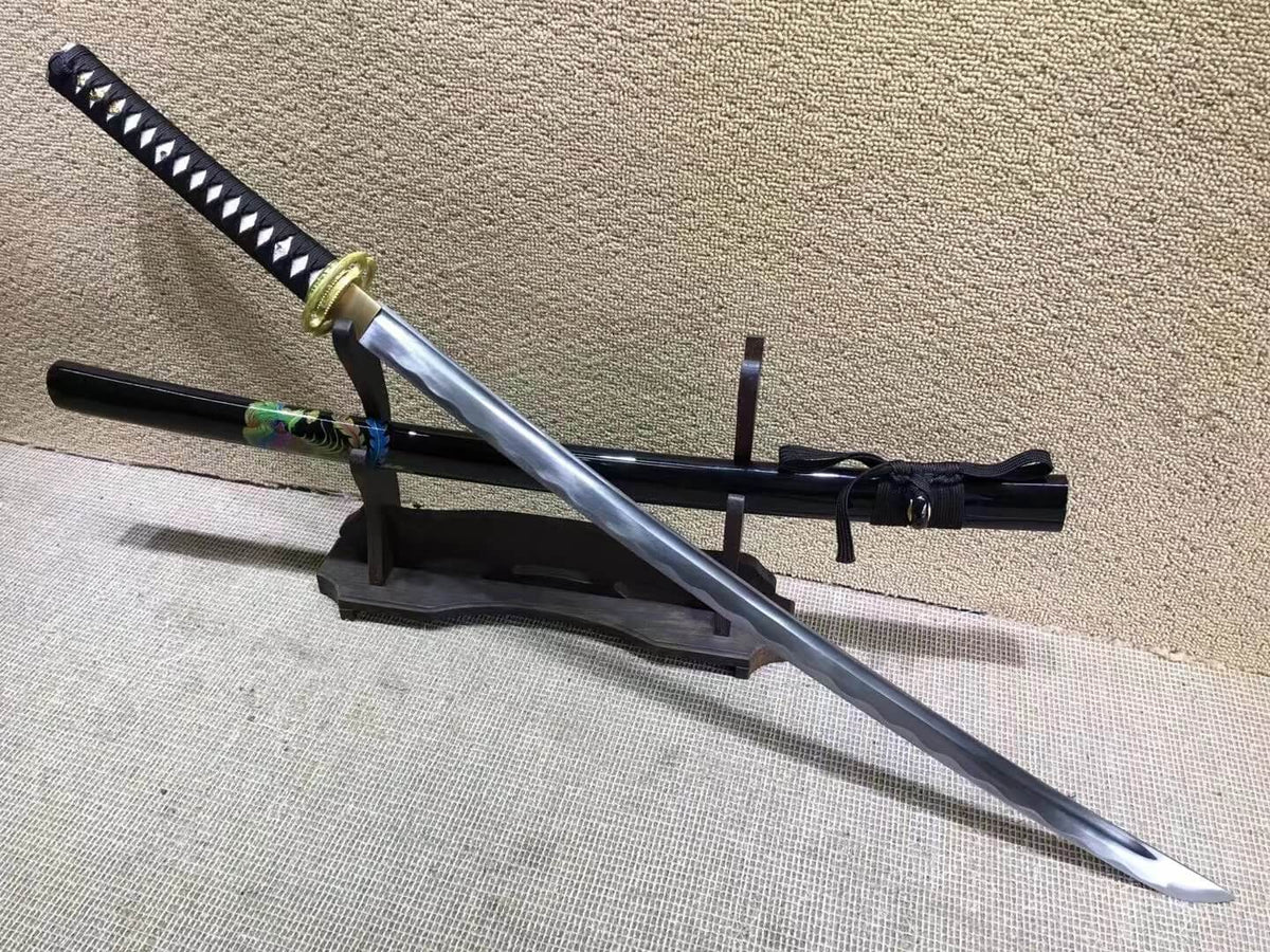 Katana,Miyamoto Musashi,Medium carbon steel,Black scabbard,Brass Tsuba - Chinese sword shop