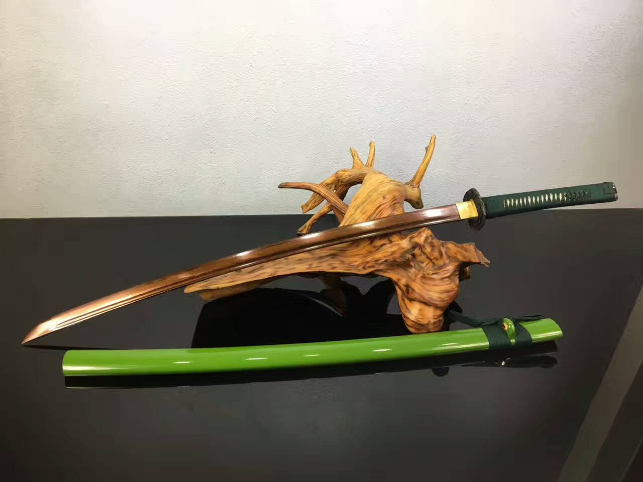 Samurai sword,katana,Folded steel Dark red blade,Green scabbard,Alloy fittings - Chinese sword shop