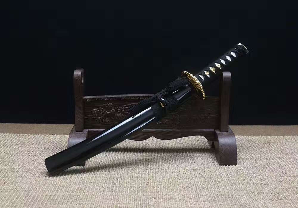 wakizashi,High manganese steel blade,Black scabbard,Alloy Tsuba,Full tang,Length 19 inch - Chinese sword shop