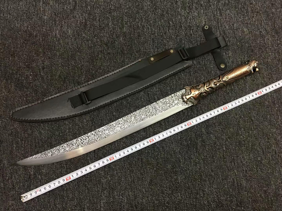 Hacking knife,High carbon steel etching blade,Leather scabbard,Alloy - Chinese sword shop