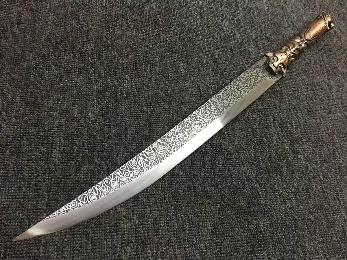 Hacking knife,High carbon steel etching blade,Leather scabbard,Alloy - Chinese sword shop