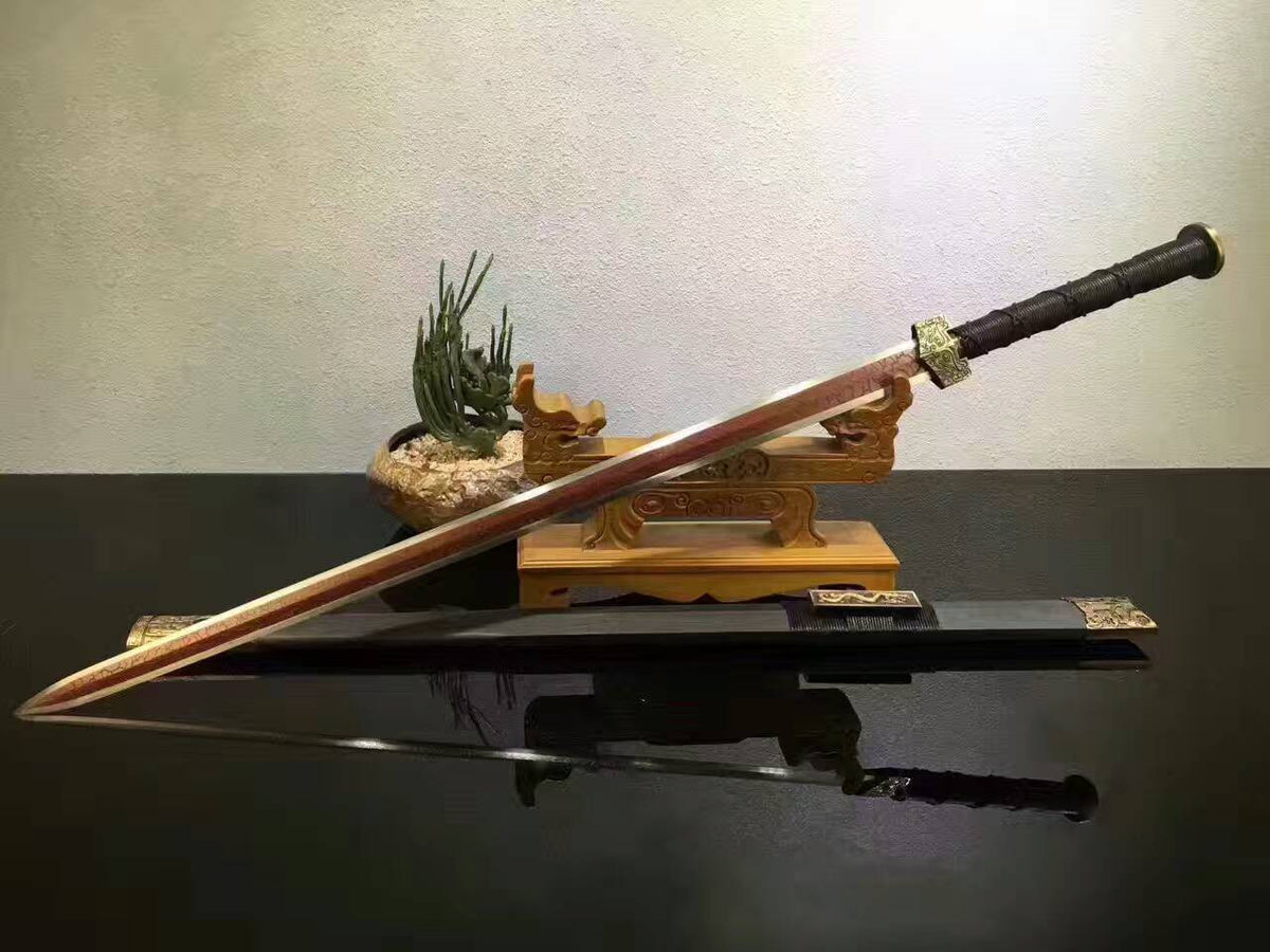 Han jian(High carbon steel red blade,Black wood scabbard,Alloy)Length 42" - Chinese sword shop