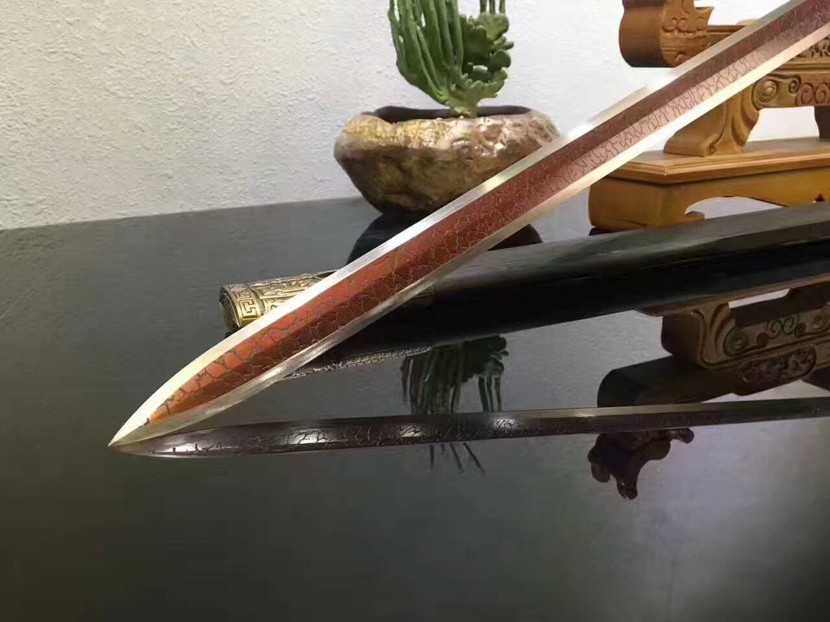 Han jian(High carbon steel red blade,Black wood scabbard,Alloy)Length 42" - Chinese sword shop