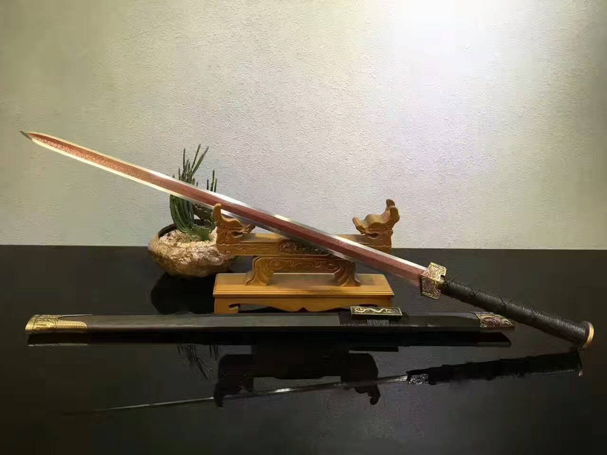Han jian(High carbon steel red blade,Black wood scabbard,Alloy)Length 42" - Chinese sword shop