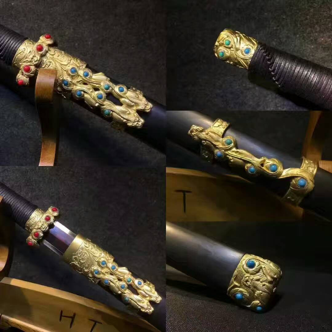 Gecko sword(Damascus steel blade,Black wood,Copper fittings)Length 43" - Chinese sword shop