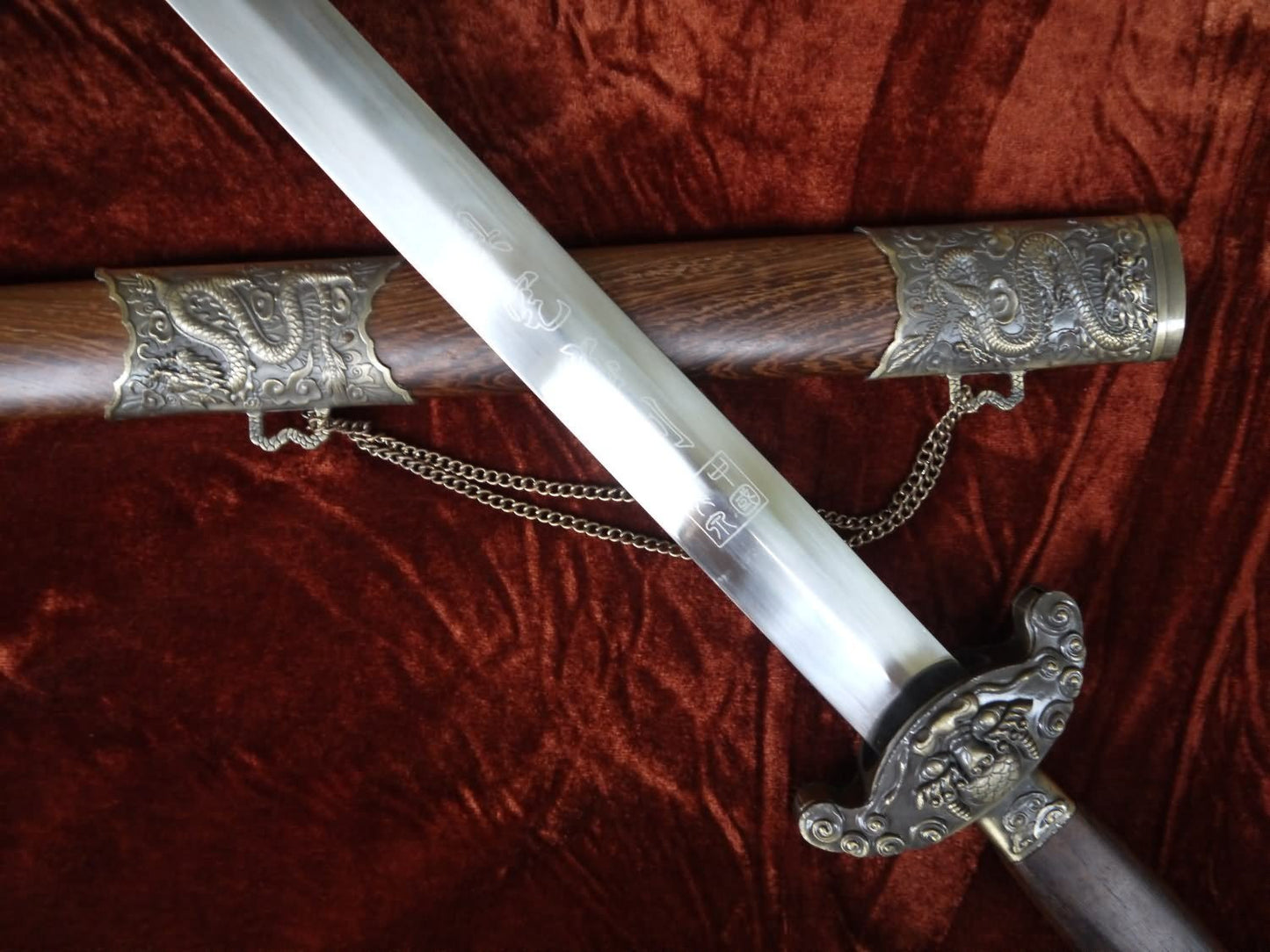 Longquan sword/Chinese sword/Carbon steel blade/Rosewood scabbard/Alloy/Hand-made - Chinese sword shop