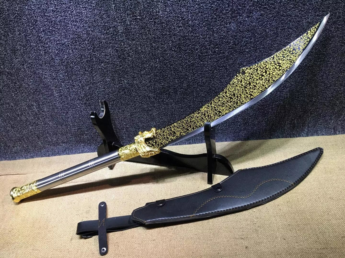 Dragon guandao,High carbon steel blade,Black scabbard,Alloy,Length 33" - Chinese sword shop