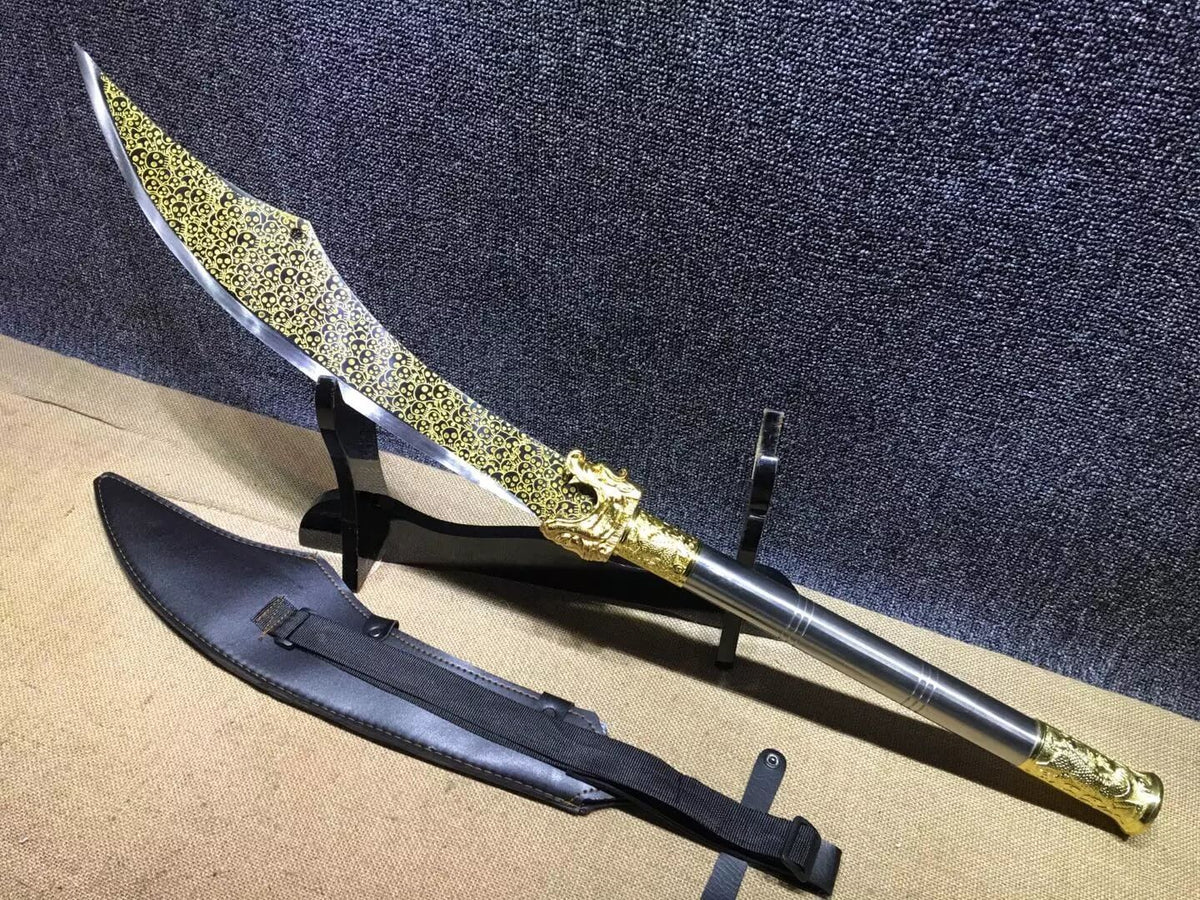 Dragon guandao,High carbon steel blade,Black scabbard,Alloy,Length 33" - Chinese sword shop