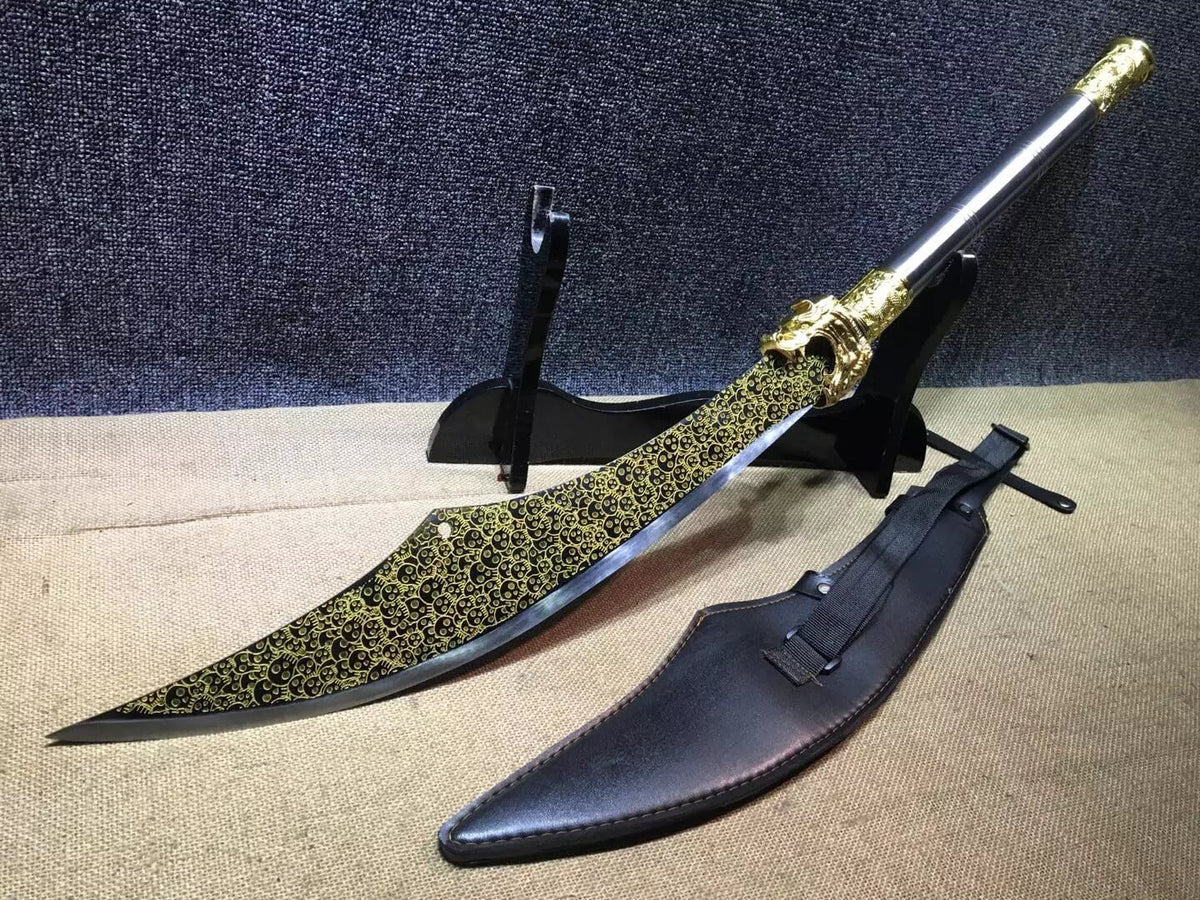 Dragon guandao,High carbon steel blade,Black scabbard,Alloy,Length 33" - Chinese sword shop