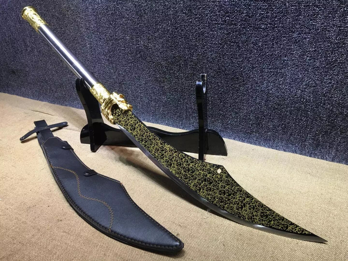 Dragon guandao,High carbon steel blade,Black scabbard,Alloy,Length 33" - Chinese sword shop