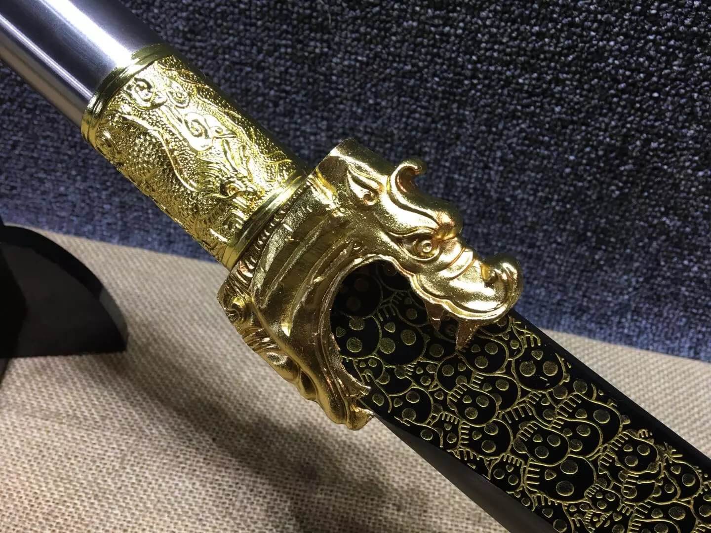 Dragon guandao,High carbon steel blade,Black scabbard,Alloy,Length 33" - Chinese sword shop