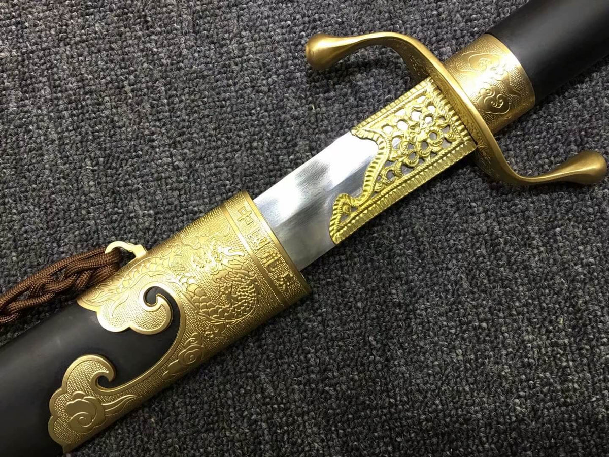 Tai chi dao,Hand forged,Damascus steel blade,Black wood,Brass - Chinese sword shop