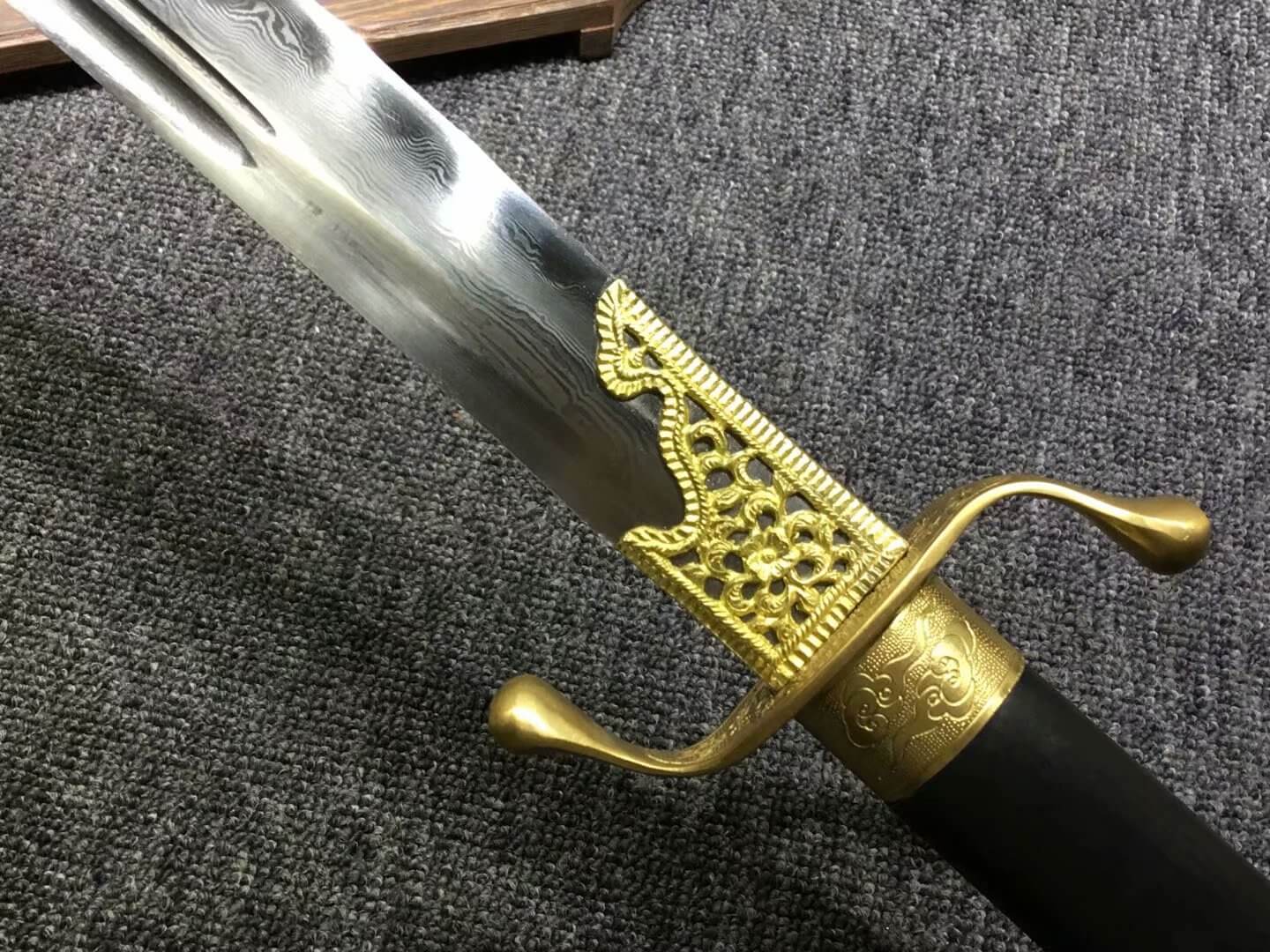 Tai chi dao,Hand forged,Damascus steel blade,Black wood,Brass - Chinese sword shop