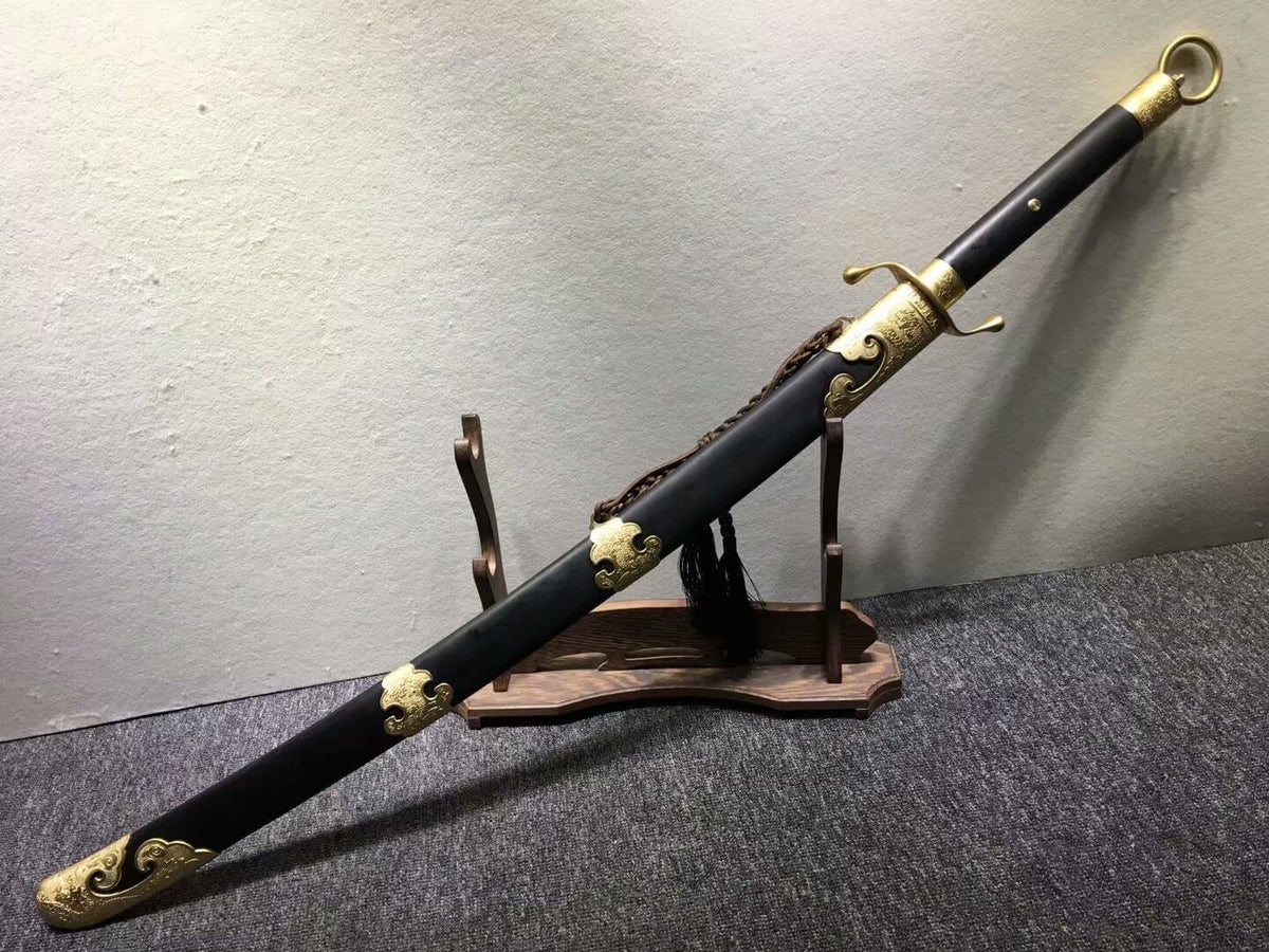 Tai chi dao,Hand forged,Damascus steel blade,Black wood,Brass - Chinese sword shop