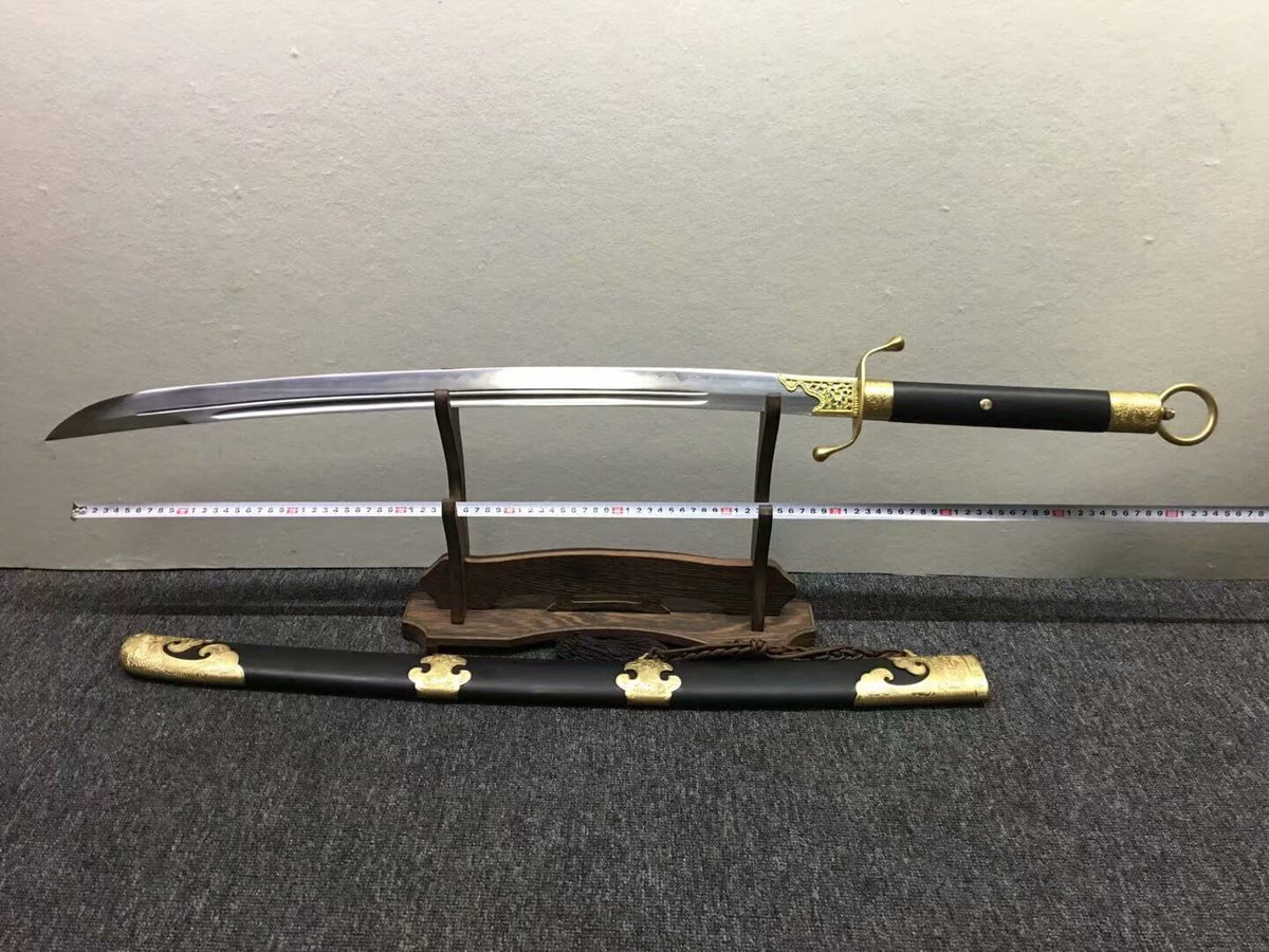 Tai chi dao,Hand forged,Damascus steel blade,Black wood,Brass - Chinese sword shop