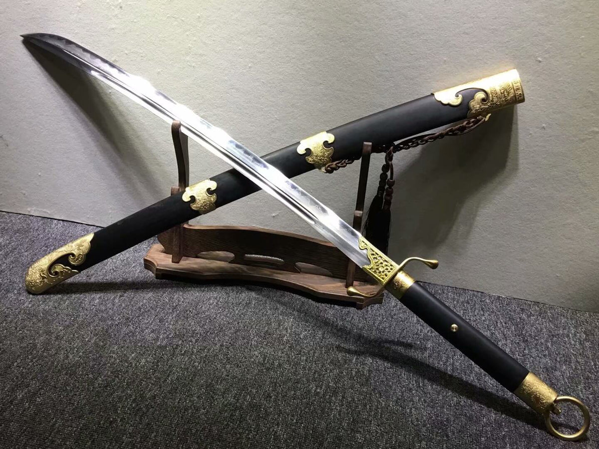 Tai chi dao,Hand forged,Damascus steel blade,Black wood,Brass - Chinese sword shop