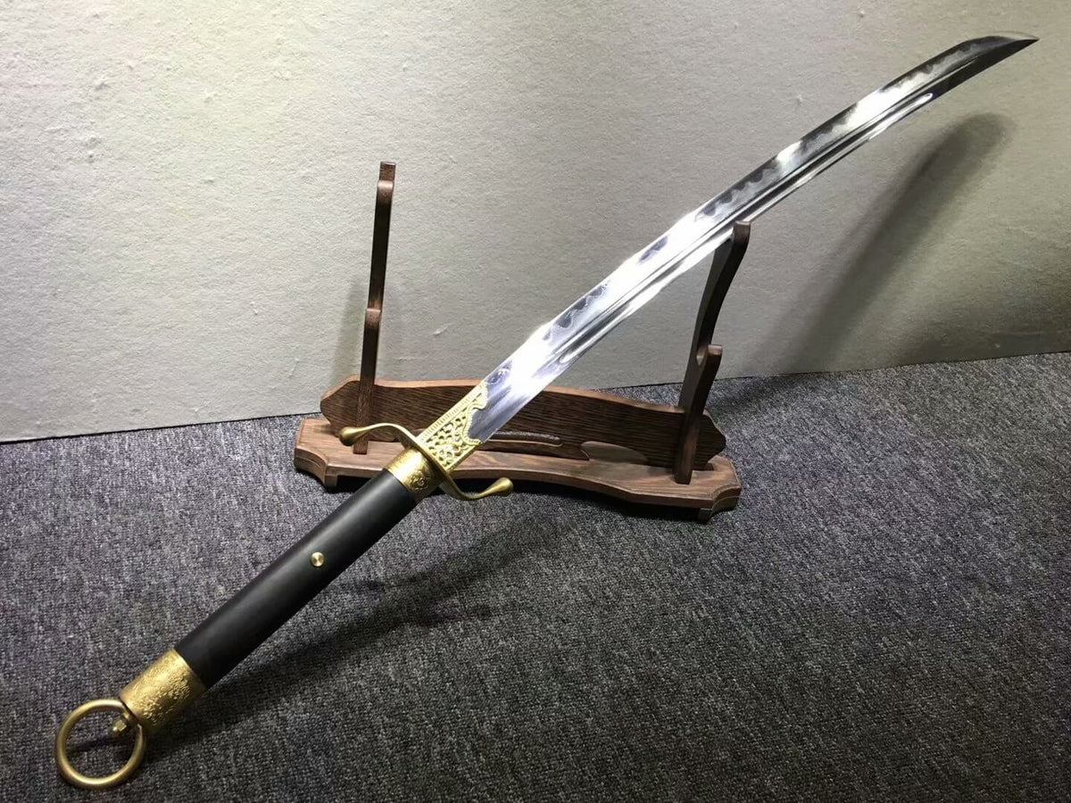 Tai chi dao,Hand forged,Damascus steel blade,Black wood,Brass - Chinese sword shop