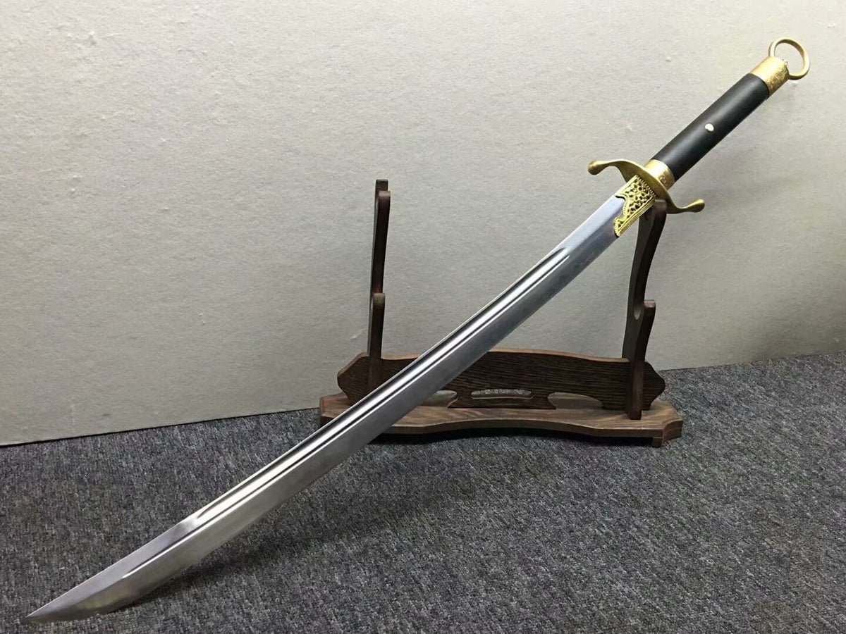 Tai chi dao,Hand forged,Damascus steel blade,Black wood,Brass - Chinese sword shop