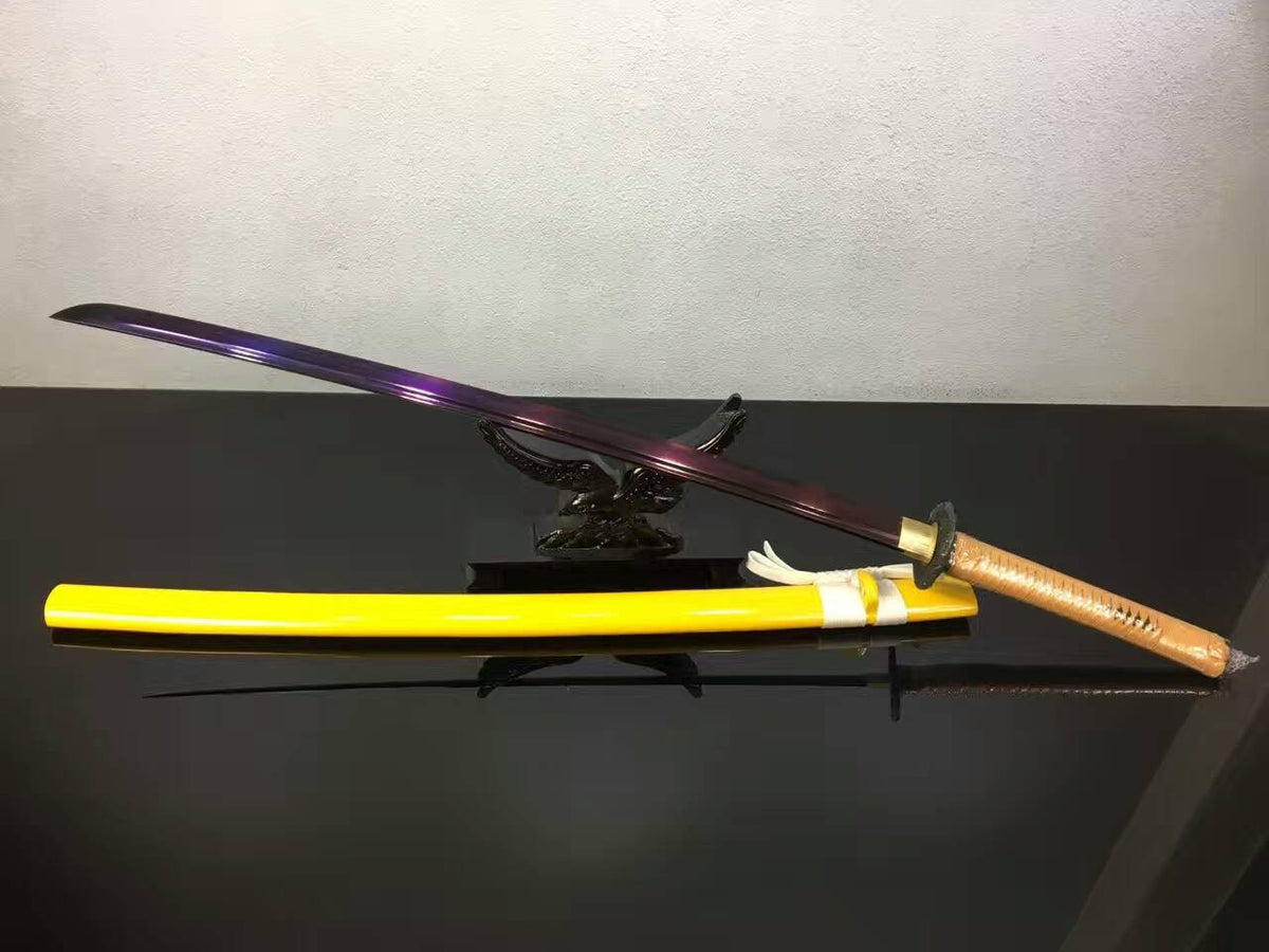 Samurai sword/katana/T10 high carbon steel purple blade/Yellow scabbard/Alloy Tosogu/Length 39" - Chinese sword shop