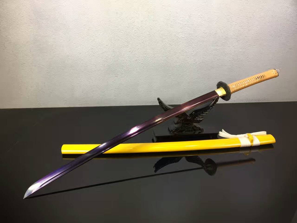 Samurai sword/katana/T10 high carbon steel purple blade/Yellow scabbard/Alloy Tosogu/Length 39" - Chinese sword shop
