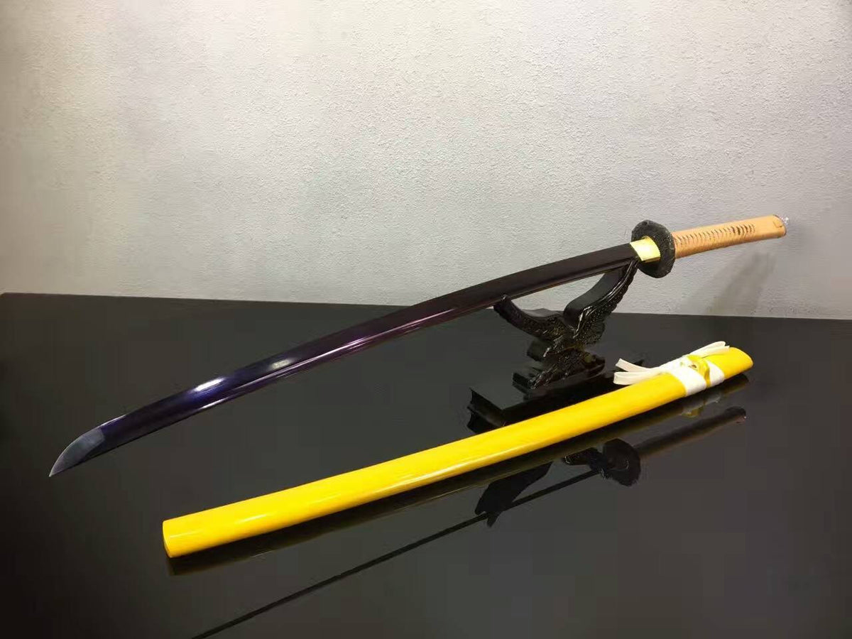 Samurai sword/katana/T10 high carbon steel purple blade/Yellow scabbard/Alloy Tosogu/Length 39" - Chinese sword shop