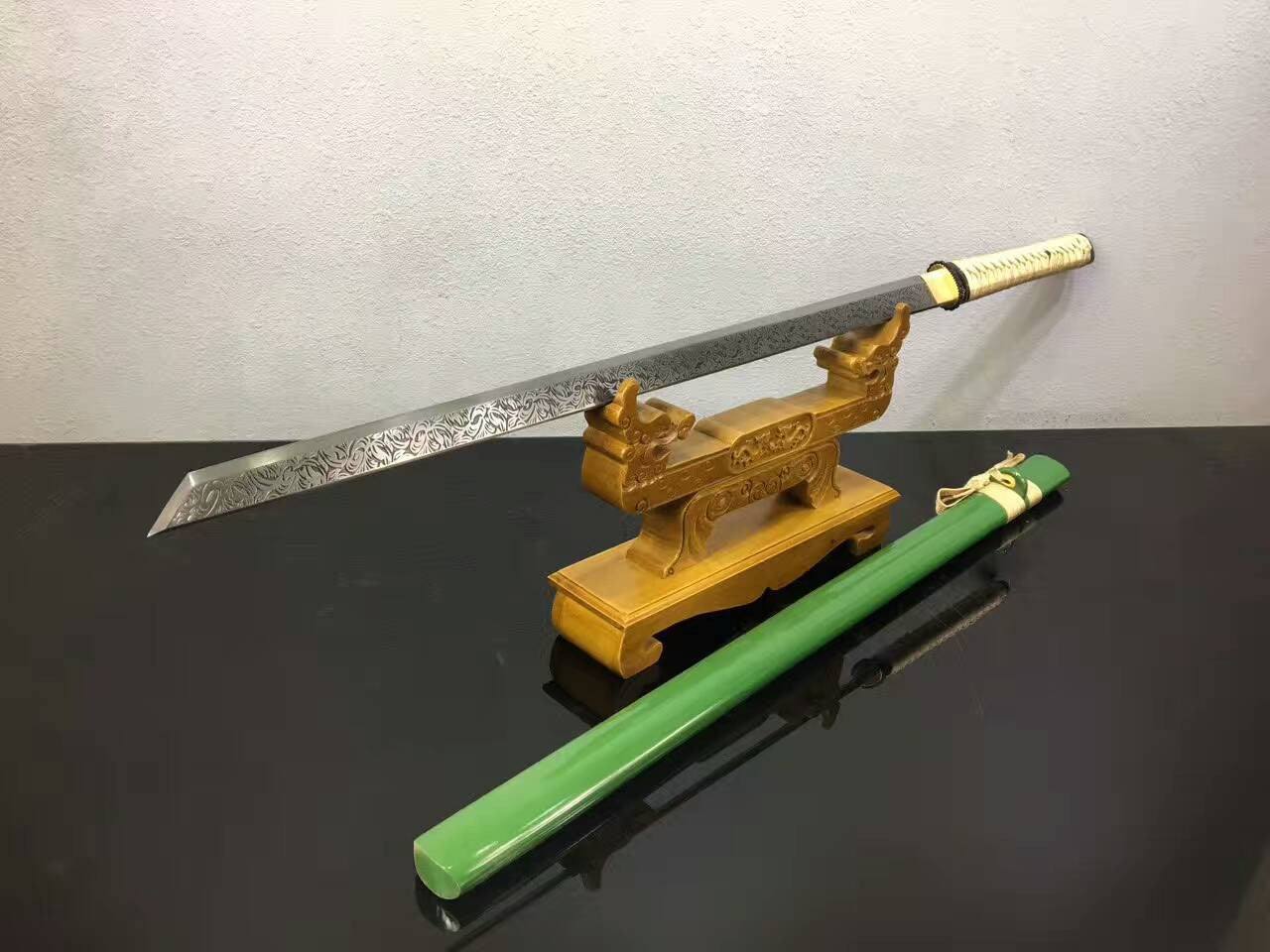 Tang dao(High manganese steel,Green scabbard,Alloy)Full tang,Length 39" - Chinese sword shop