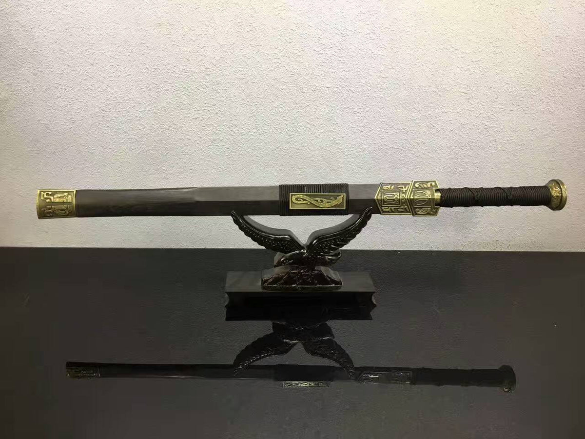 Chinese sword,Han jian(Folded steel octahedral blade,Black wood scabbard,Alloy fitted)Length 32" - Chinese sword shop