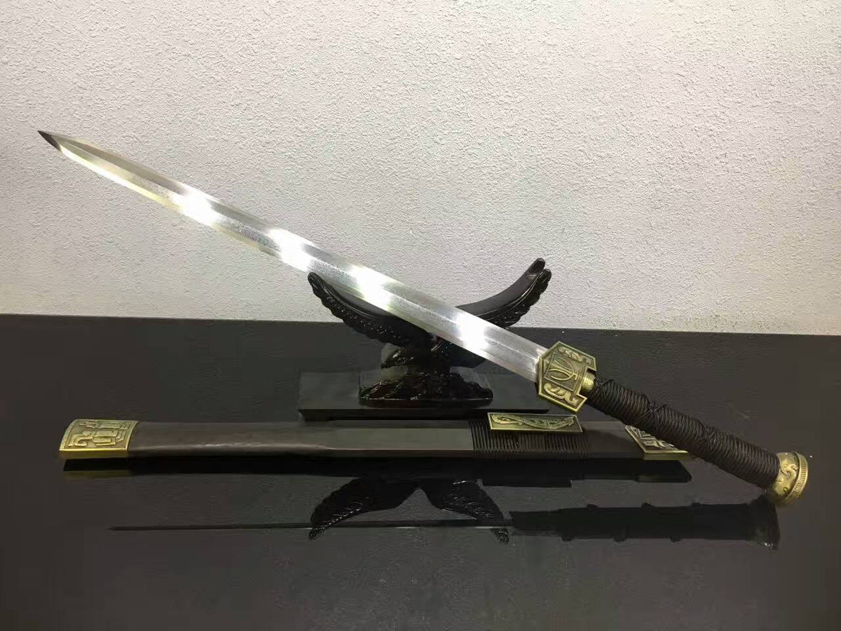 Chinese sword,Han jian(Folded steel octahedral blade,Black wood scabbard,Alloy fitted)Length 32" - Chinese sword shop
