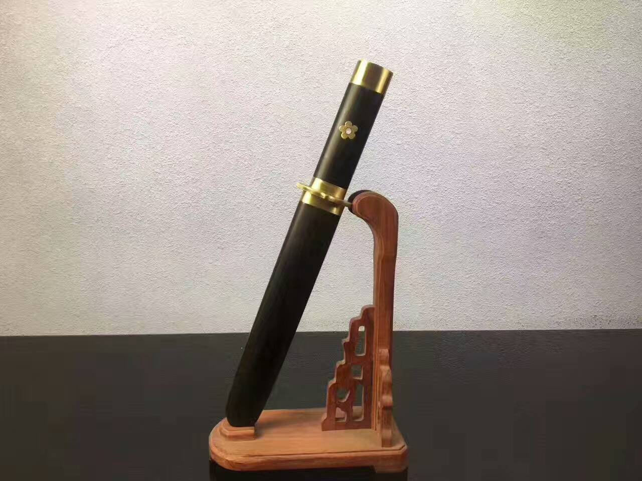 Small chinese sword,Dagger(Pattern steel blade,Ebony scabbard,Brass fitting)Full tang,Length 11.8" - Chinese sword shop