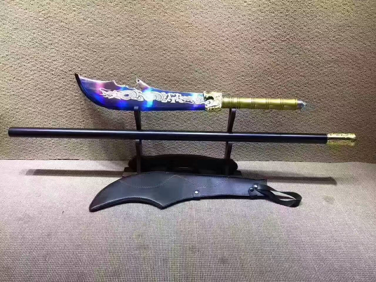 Kwan Dao,High manganese steel blue blade,Leather scabbard - Chinese sword shop