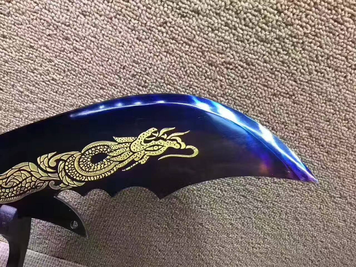 Kwan Dao,High manganese steel blue blade,Leather scabbard - Chinese sword shop