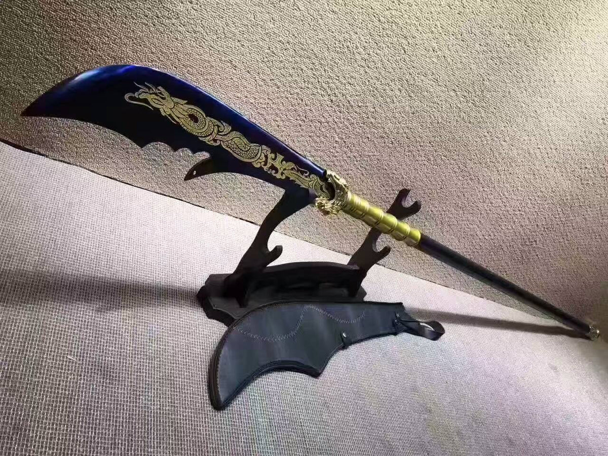 Kwan Dao,High manganese steel blue blade,Leather scabbard - Chinese sword shop