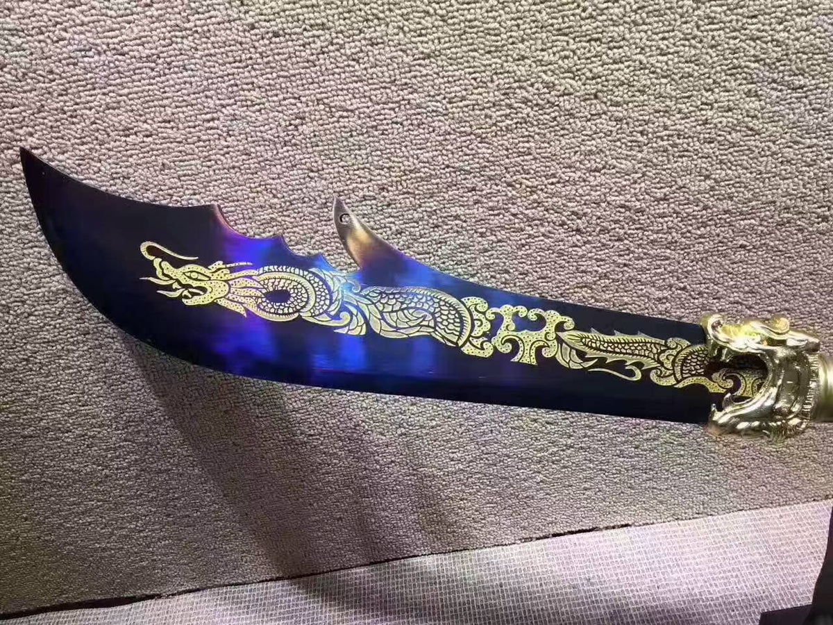 Kwan Dao,High manganese steel blue blade,Leather scabbard - Chinese sword shop