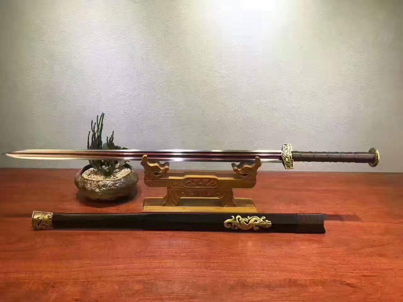 Brave troops sword(Damascus steel red blade,Black wood,Alloy)handmade art - Chinese sword shop