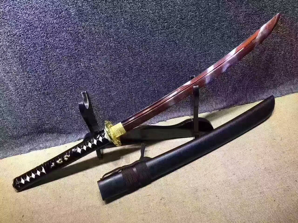 Niger Sabre,katana(Damascus steel red blade,Black scabbard,Alloy fittings)Full tang,Length 34" - Chinese sword shop