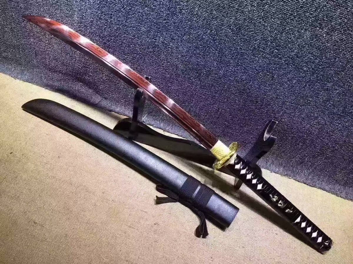 Niger Sabre,katana(Damascus steel red blade,Black scabbard,Alloy fittings)Full tang,Length 34" - Chinese sword shop