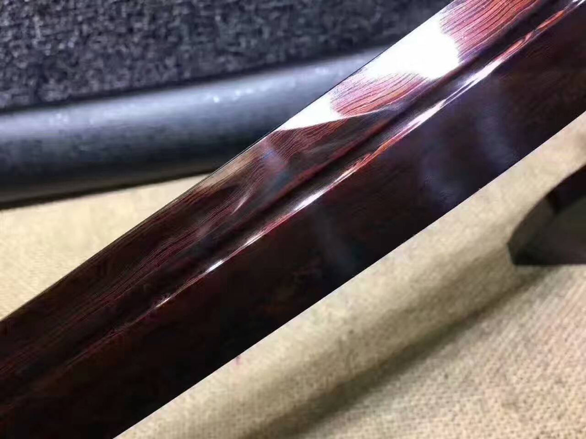 Niger Sabre,katana(Damascus steel red blade,Black scabbard,Alloy fittings)Full tang,Length 34" - Chinese sword shop
