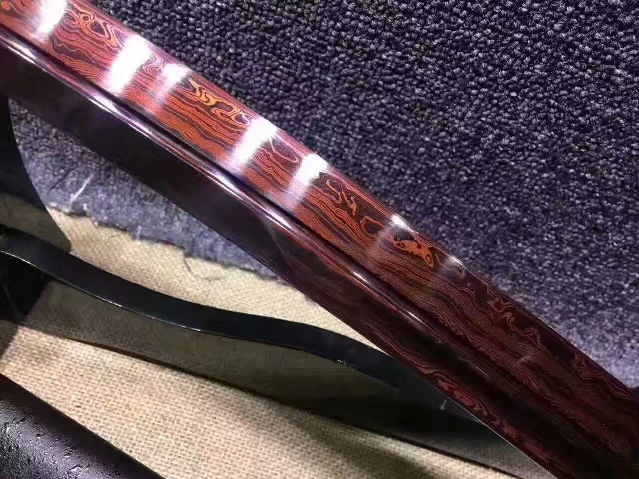 Niger Sabre,katana(Damascus steel red blade,Black scabbard,Alloy fittings)Full tang,Length 34" - Chinese sword shop